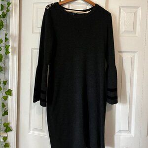 Midi Bell Sleeve Jersey Sweater Dress with Gold Button